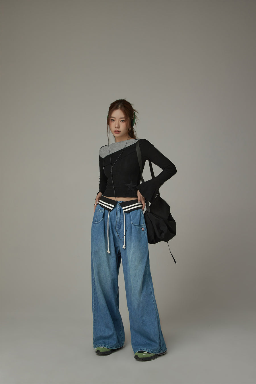 CHUU Contrast Ribbed Cropped T-Shirt