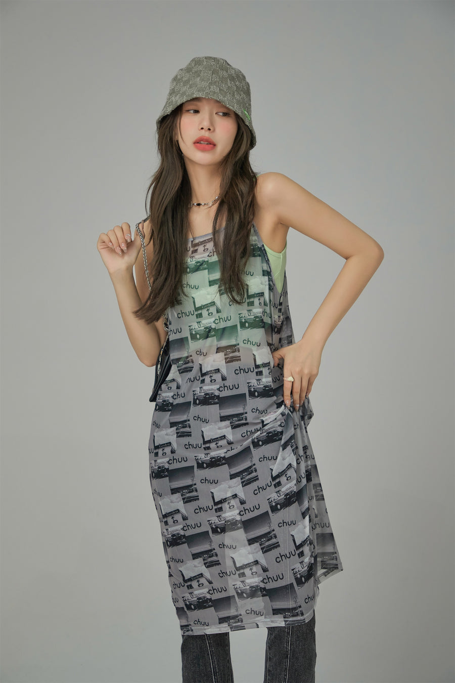 CHUU Vintage Photos See-Through Cami Dress