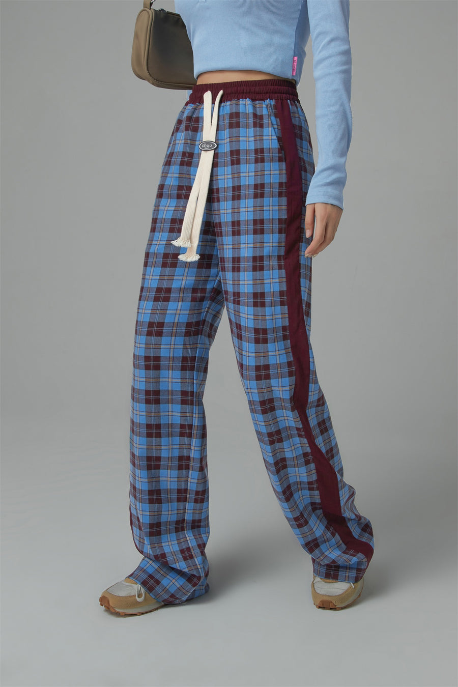 CHUU Check String Wide Casual Pants