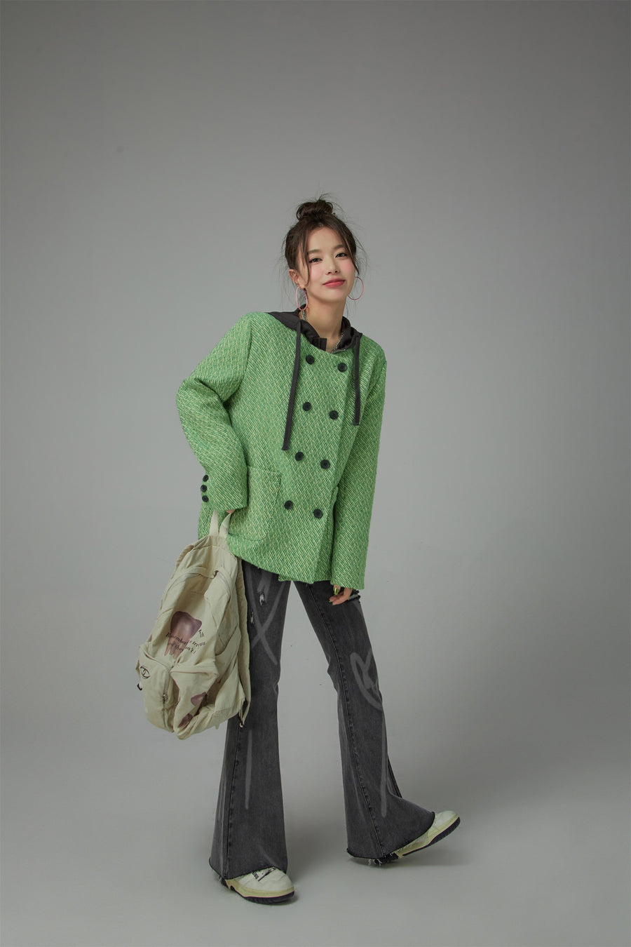 CHUU Top Of The Charts Round Neck Half Double Coat