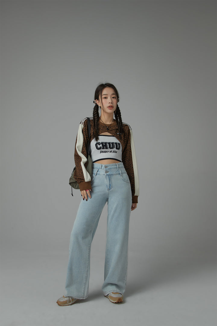 Two-Layer Illusion Wide Denim Jeans