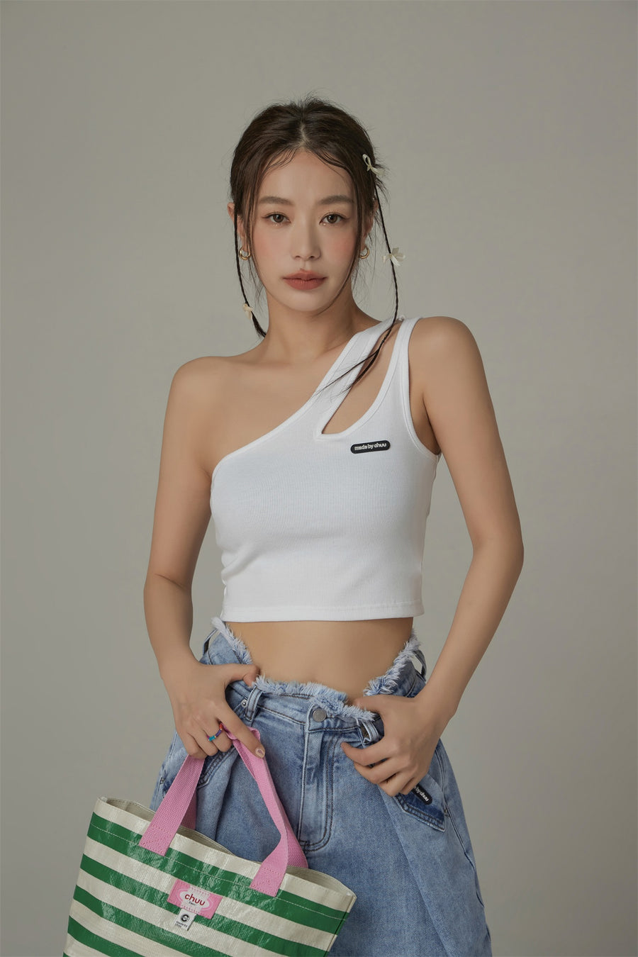 CHUU One Shoulder Slim Crop Top