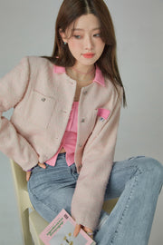 Square Shoulder Crop Tweed Jacket