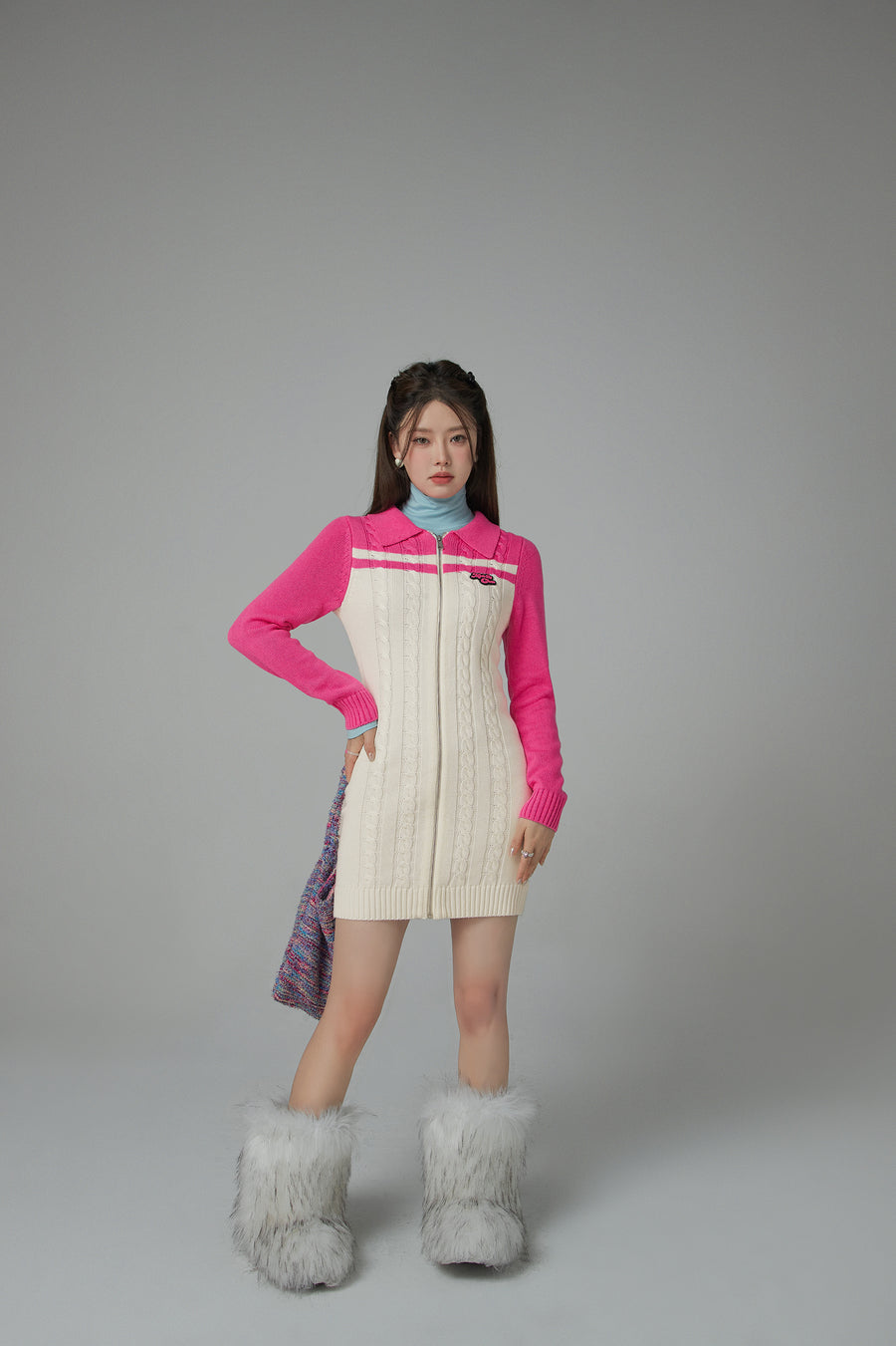 CHUU Twilight Zone Zip-Up Knit One Piece Dress