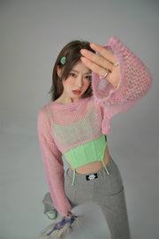 Crochet See-Through Crop Sweater