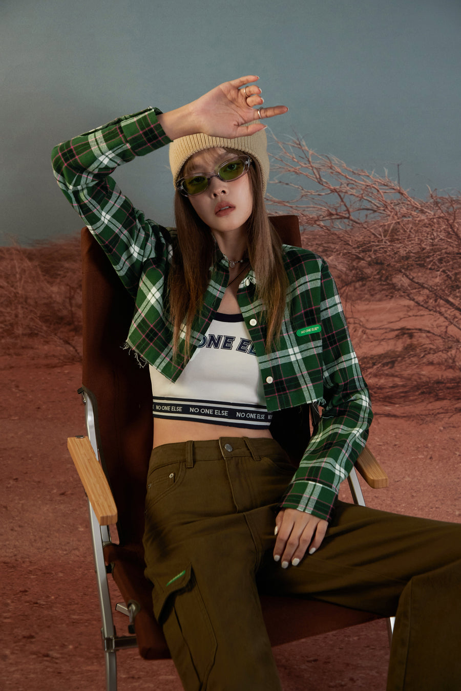 CHUU Scottish Check Cropped Shirt