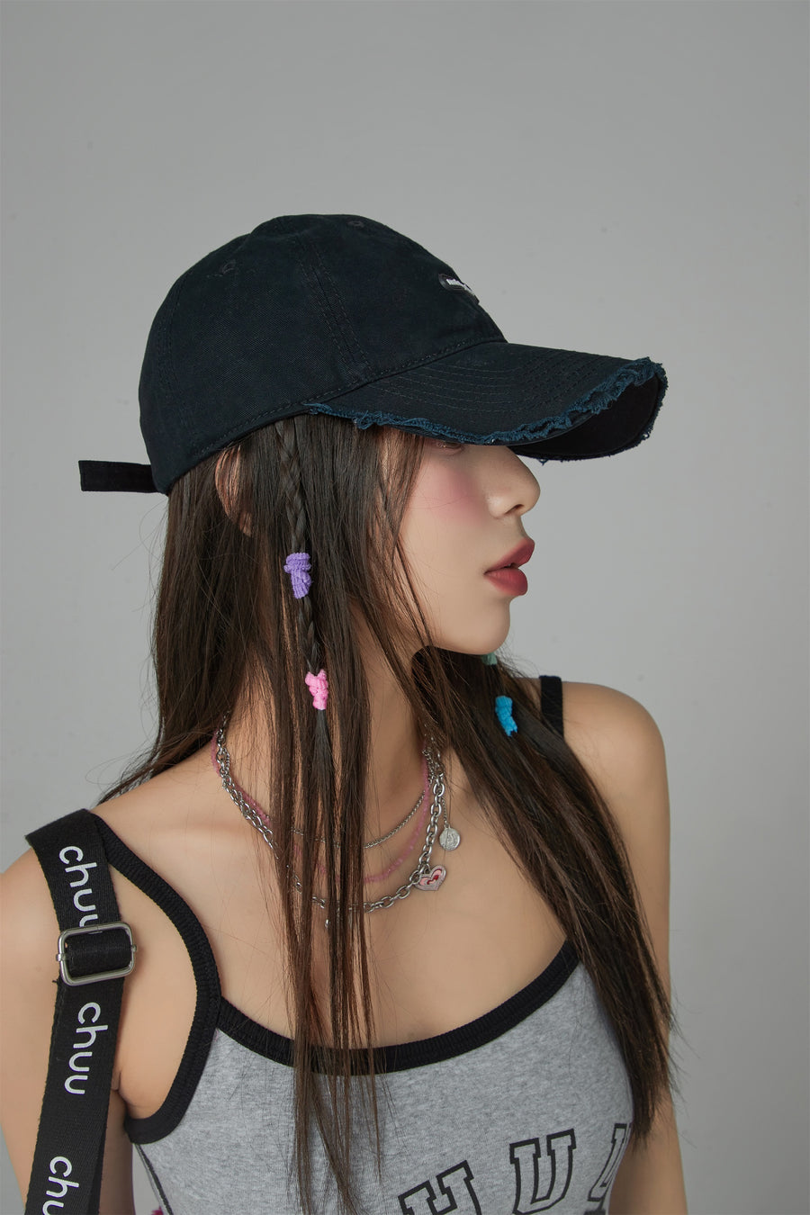 CHUU Raw Hem Ball Cap Hat