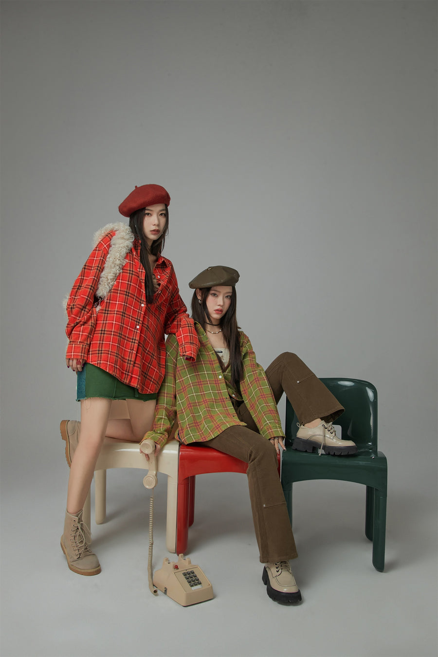 CHUU Vintage Check Loose Shirt