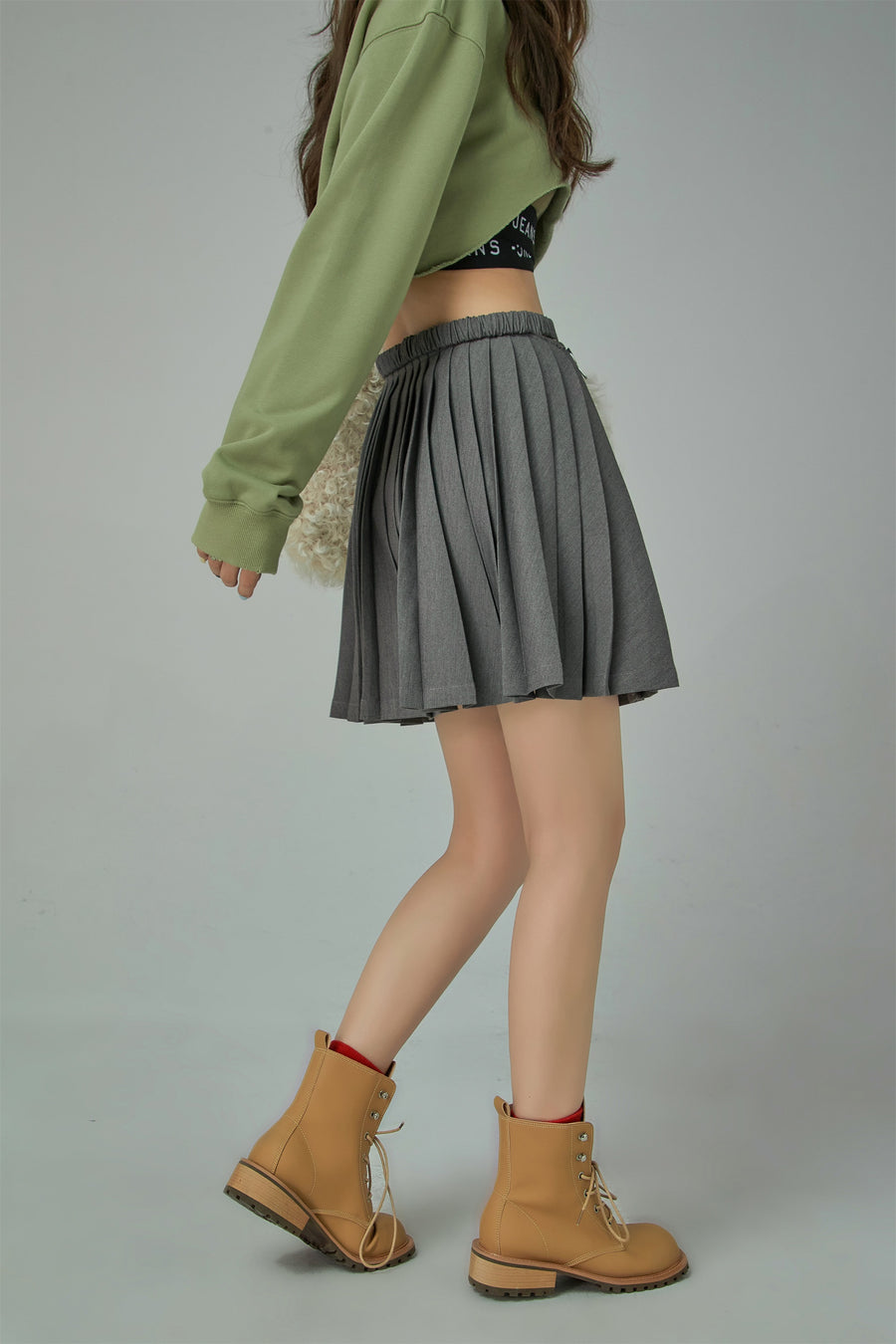 CHUU Criss Cross High Waist Pleated Skirt