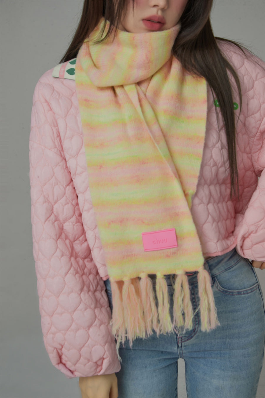 CHUU Striped Fringe Scarf