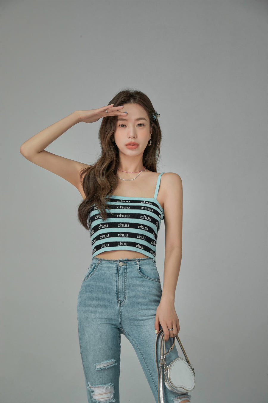 CHUU Chuu Logo Stripes Crop Cami Top