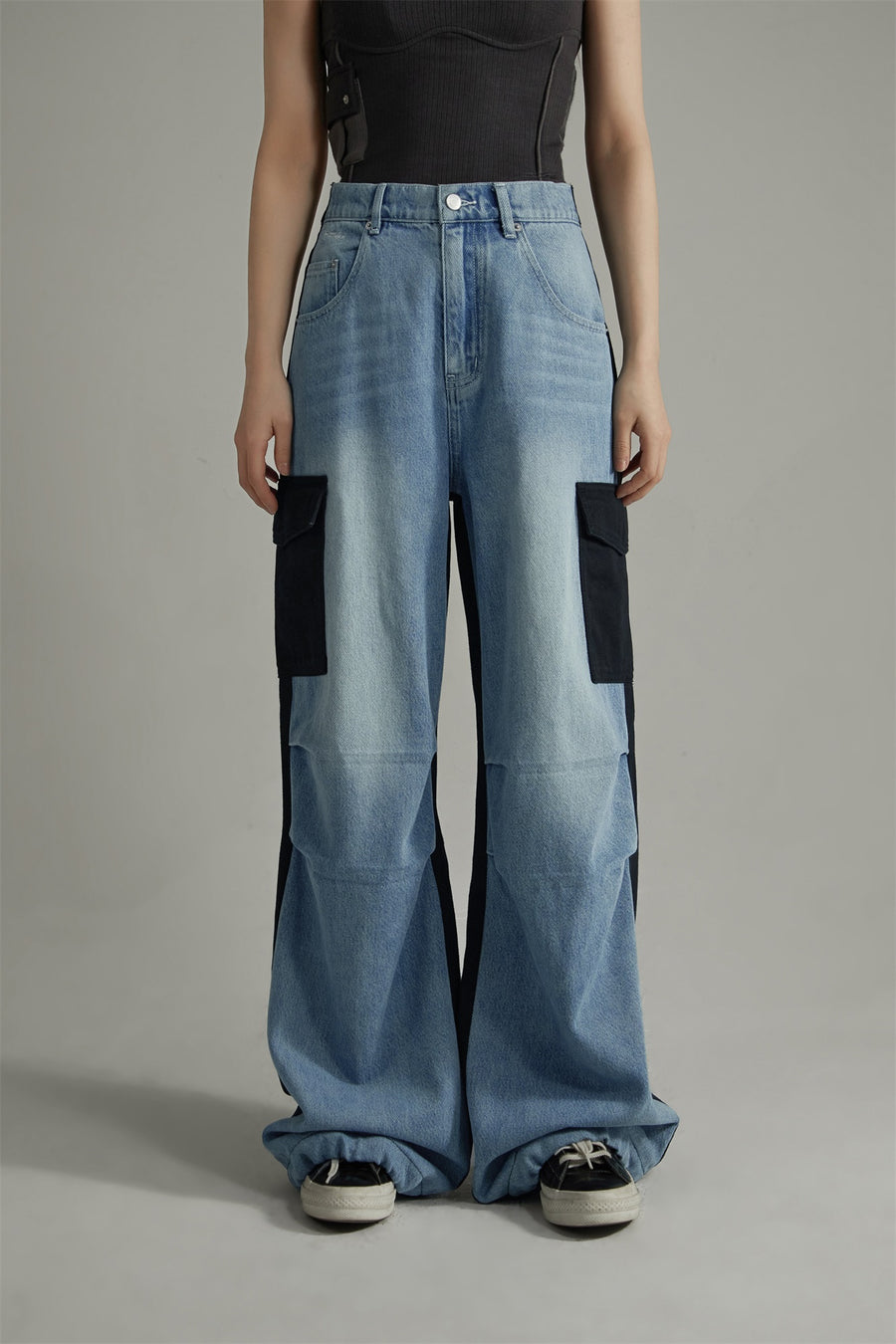 CHUU Color Outline Wide Denim Pants