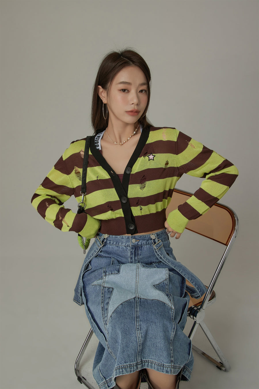 CHUU Striped Knit Cardigan