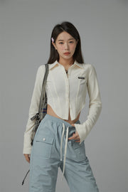 Logo Embroidered Cropped Shirt