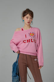 I Love Chuu Off Shoulder Knit Sweater