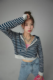 Candy Cane Striped Knit Cropped Outer Hoodie