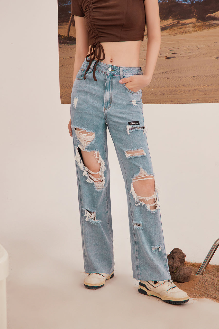 CHUU Rough Damaged Wide Jeans