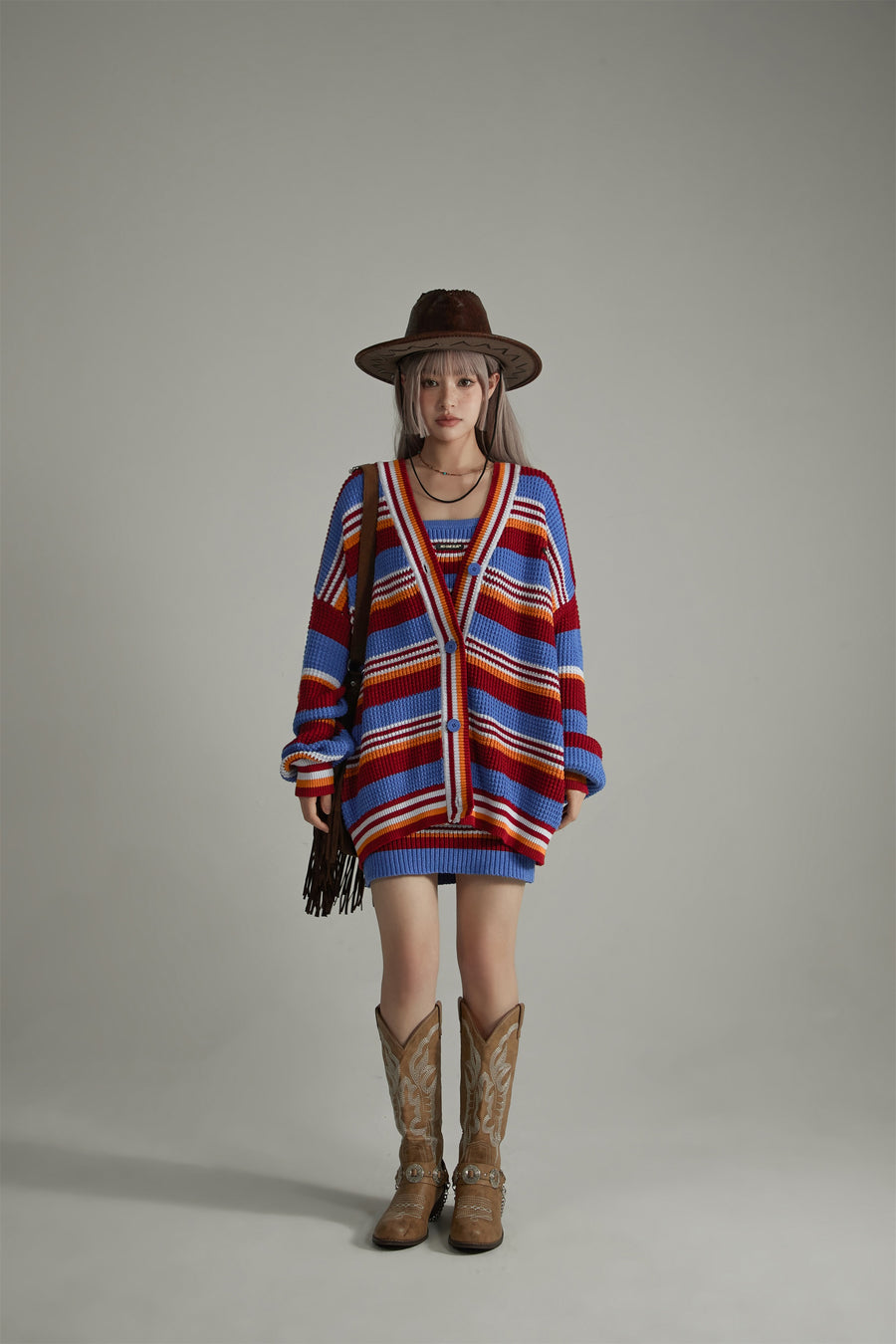 CHUU Striped Knit Cardigan