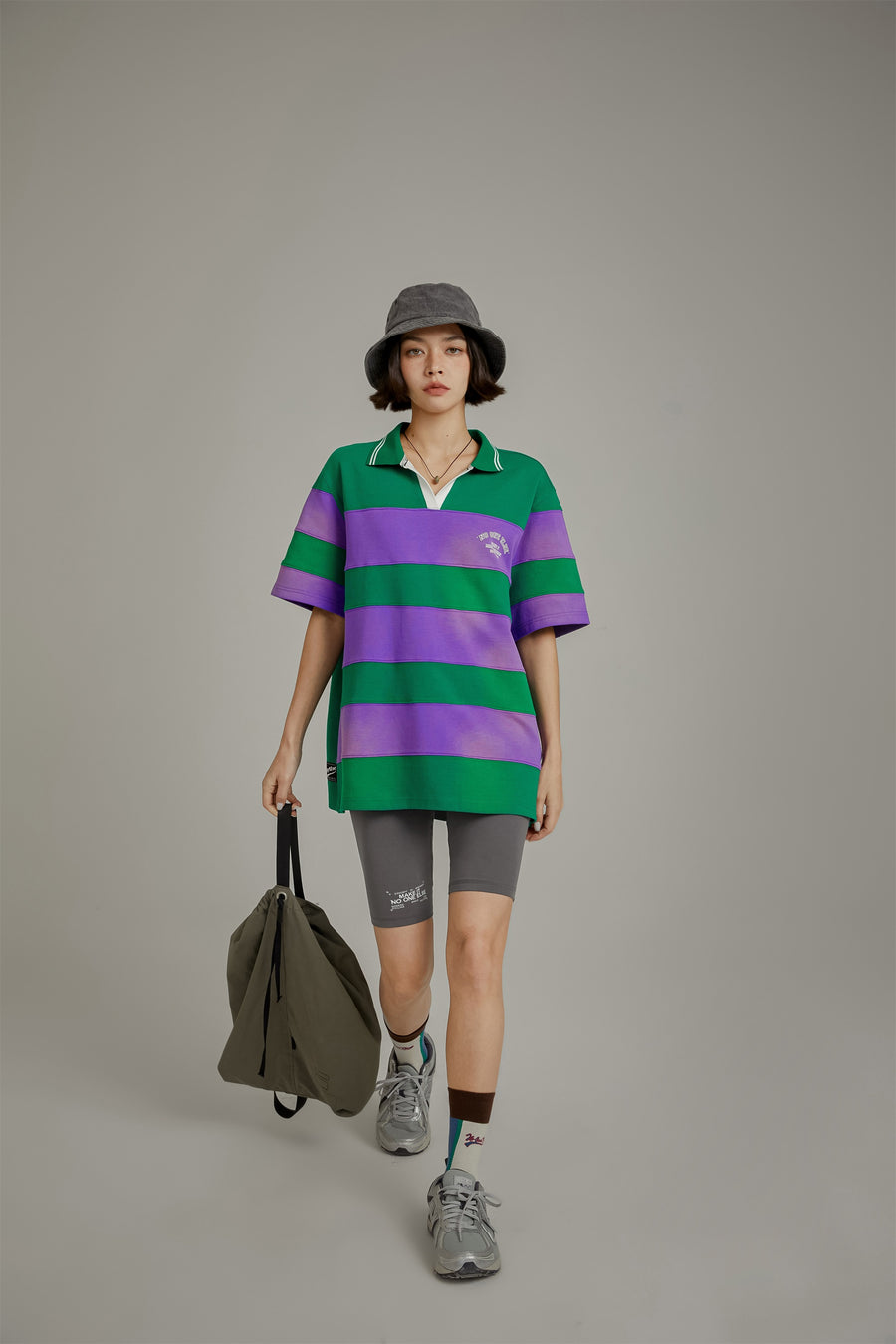 CHUU Open Collar Stripe Color T-Shirt