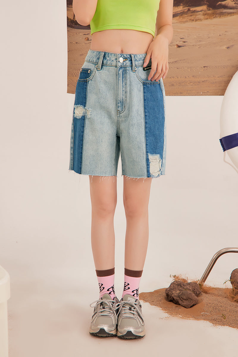 CHUU Color Matching Denim Bermuda Shorts