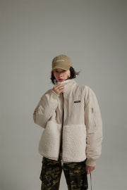 Half Fleece Collar Winter Zip-Up Jacket