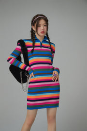 Colorful Skies Rainbow Striped Knit Dress