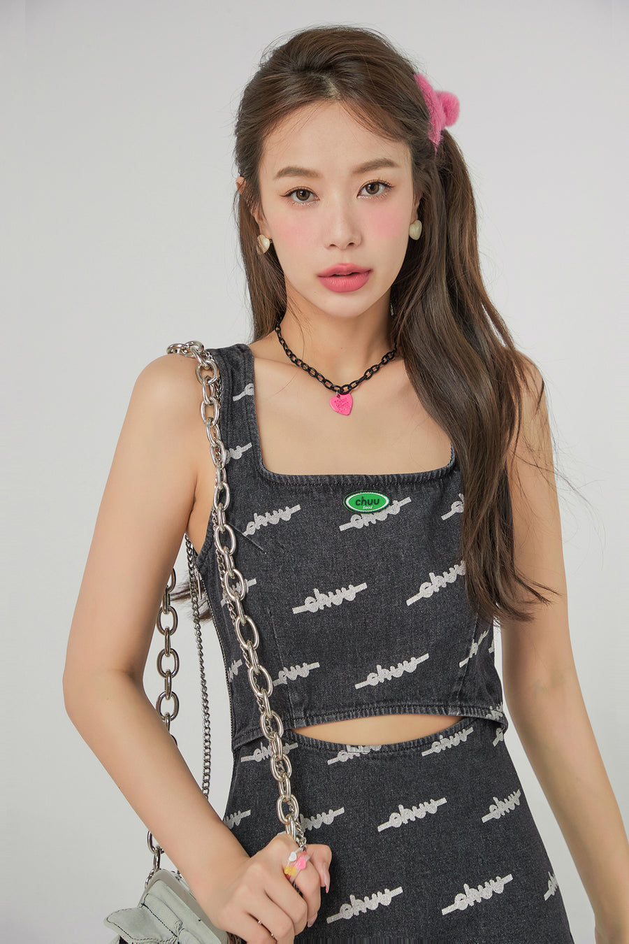 CHUU Front Cutout Denim Mini Dress