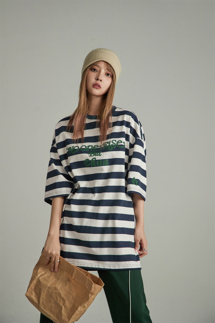 CHUU Striped Oversize T-Shirt