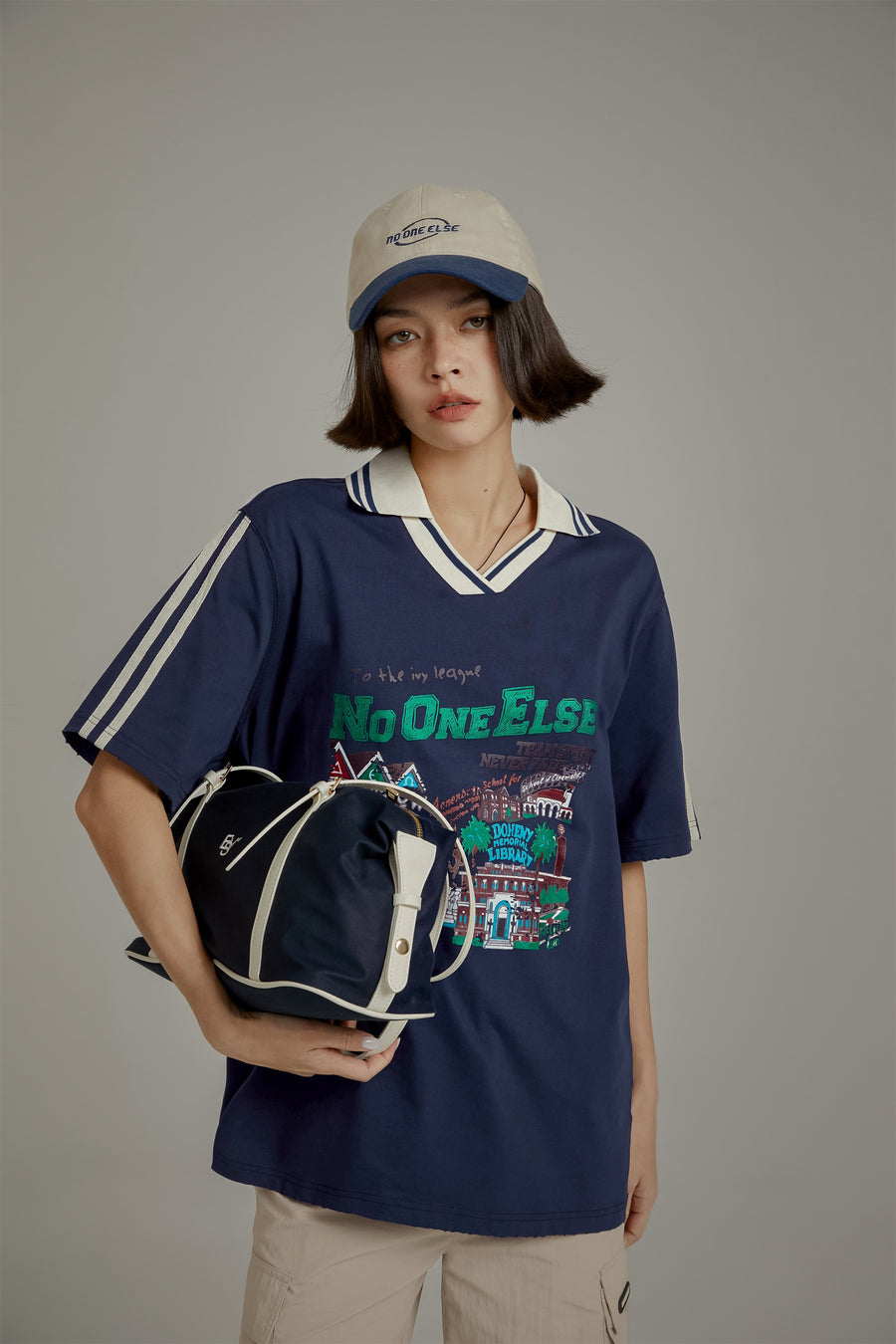 CHUU Noe Printed Town Open Collar T-Shirt