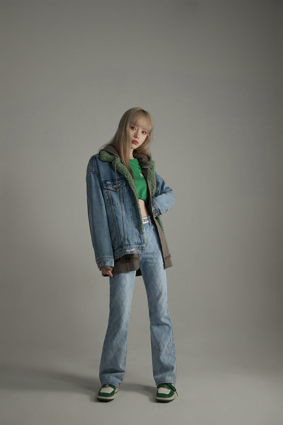 CHUU Argyle Bootcut Denim Jeans