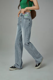 Star Power Ribbed High Waist Straight Jeans