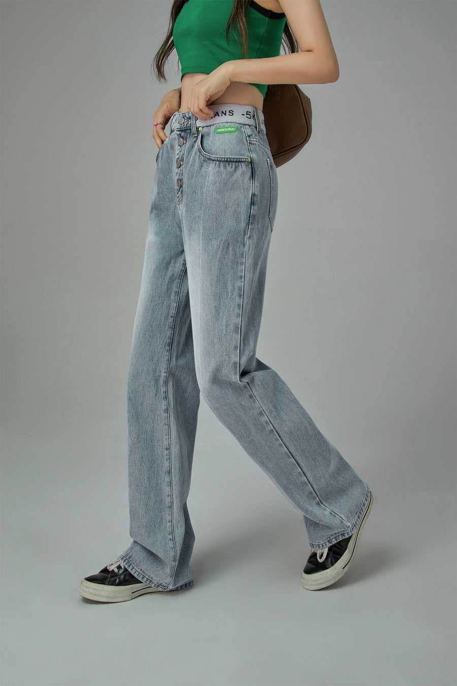 CHUU Star Power Ribbed High Waist Straight Jeans