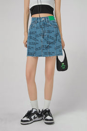 Nice To Meet Chuu Print Denim Skirt