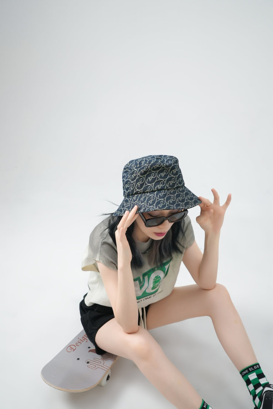 CHUU Denim Print Bucket Hat