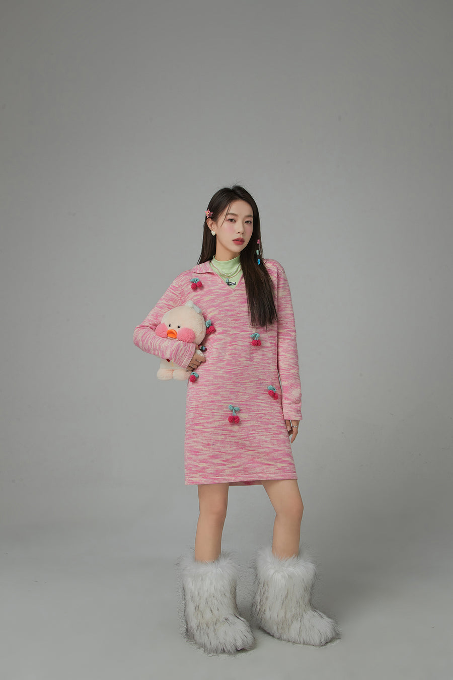 CHUU Cuddle Approved Cherry Knit Loose Fit Dress