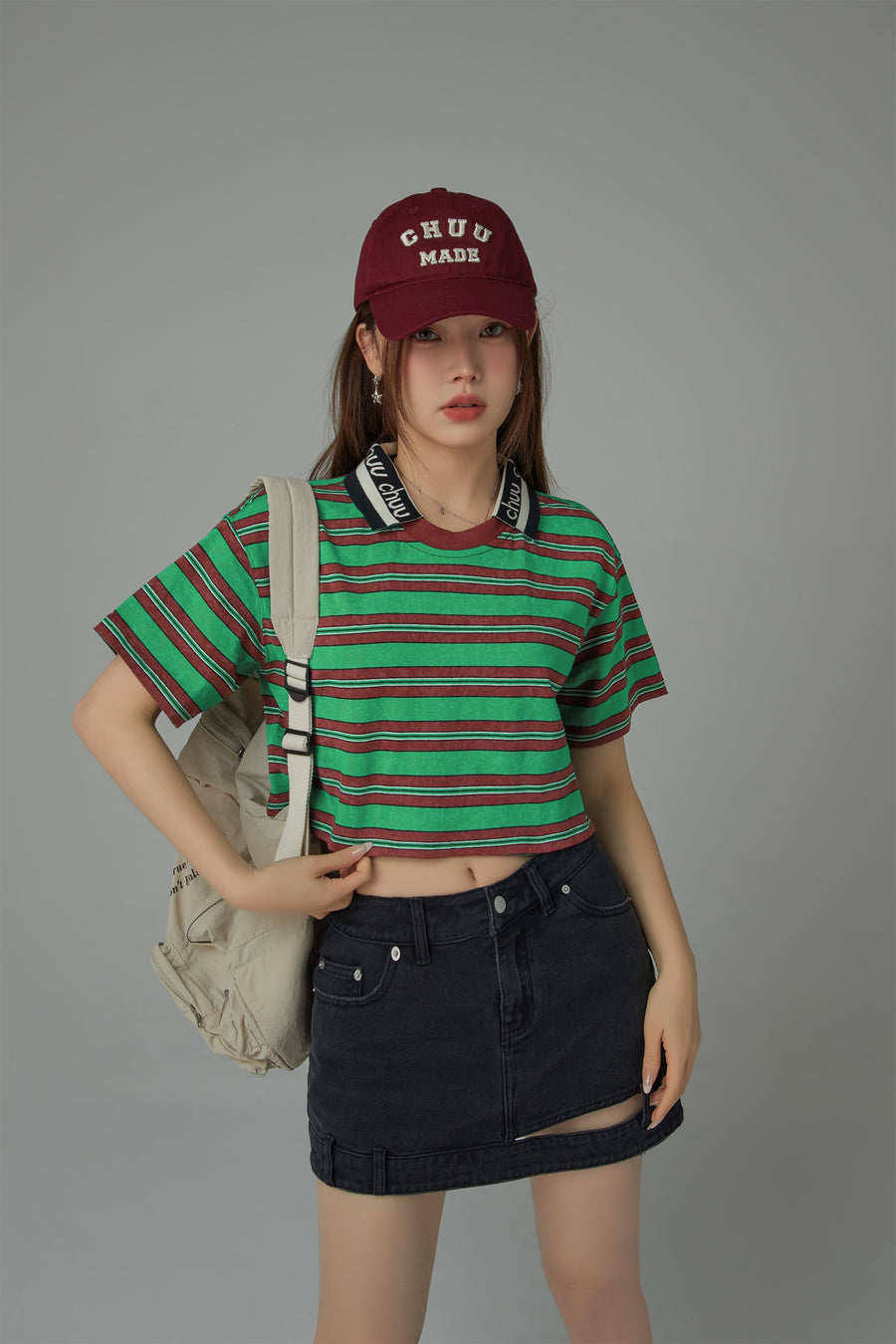 CHUU Striped Cropped T-Shirt