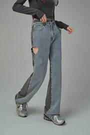 Heart Cutout Wide Straight Jeans