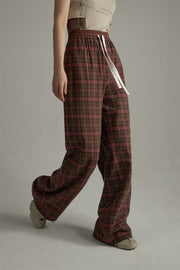 Check Wide Casual Stright Pants