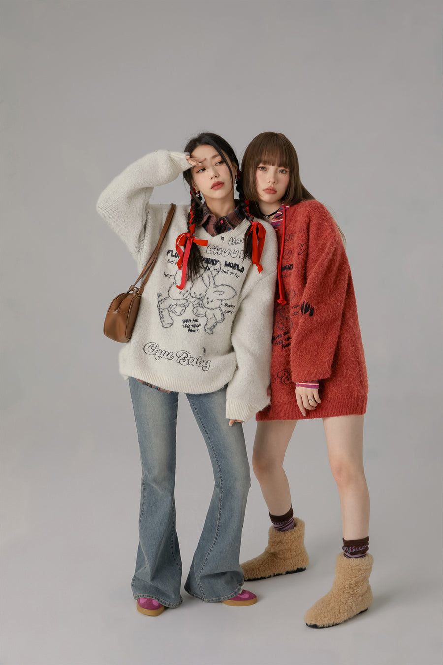 CHUU Fluffy Bunny World Oversized Knit Sweater