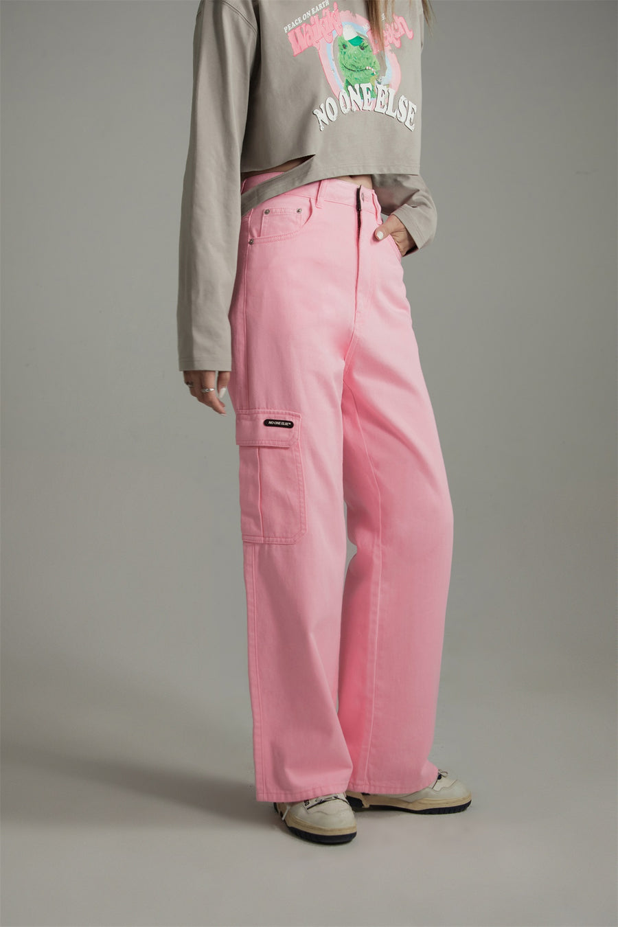 CHUU Side Strap Straight Wide Pants