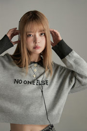 Polo Neck Cropped Knit Sweatshirt