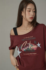 Chuu Circus Off Shoulder Unbalanced Sweatshirt