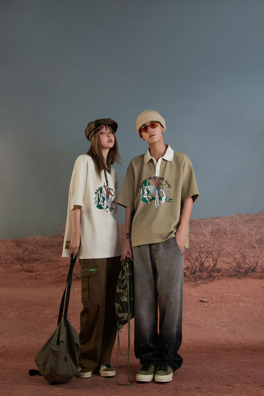CHUU Skeleton Cowboy Polo T-Shirt