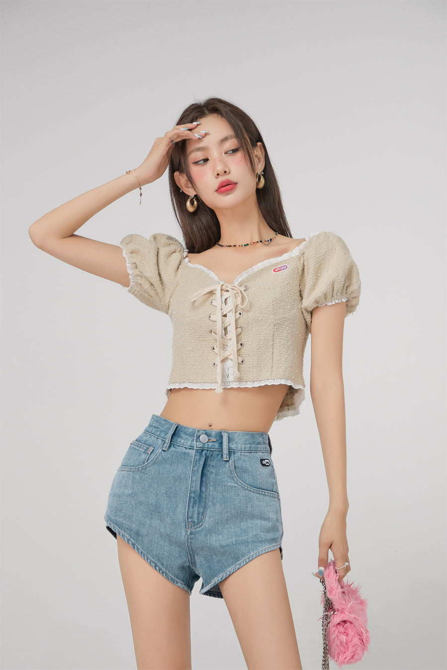 CHUU Corset Puff Sleeve Blouse