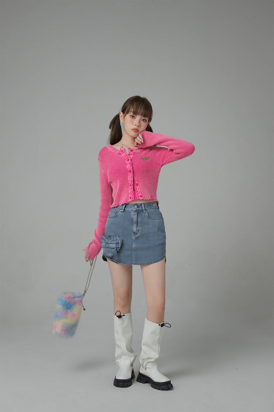 CHUU Fill Hem Ribbed Crop Cardigan