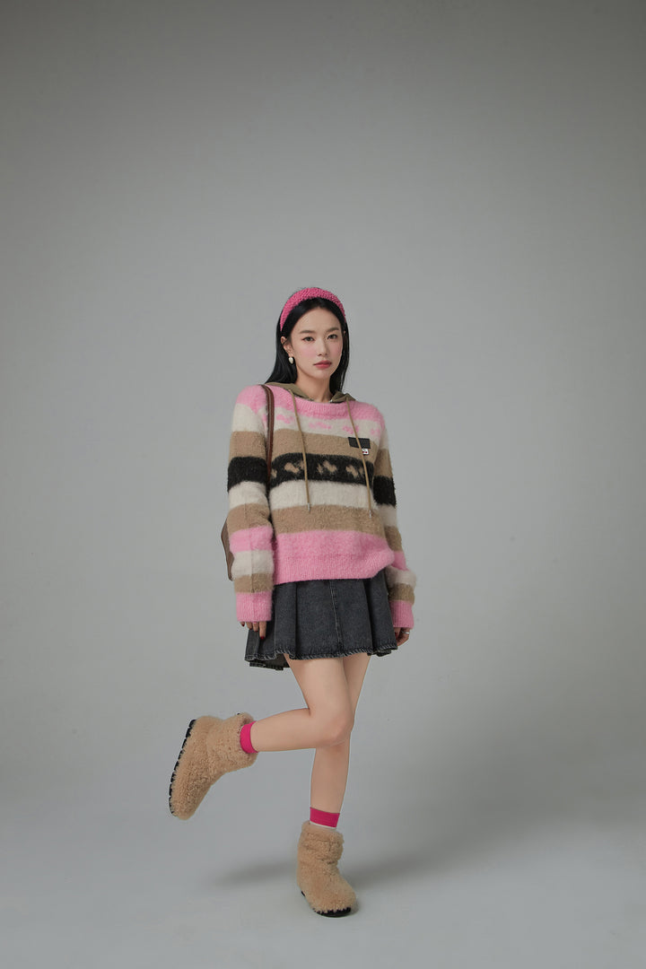 Faux Angora Striped Sweater