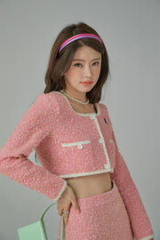 Pink Tweed Crop Jacket