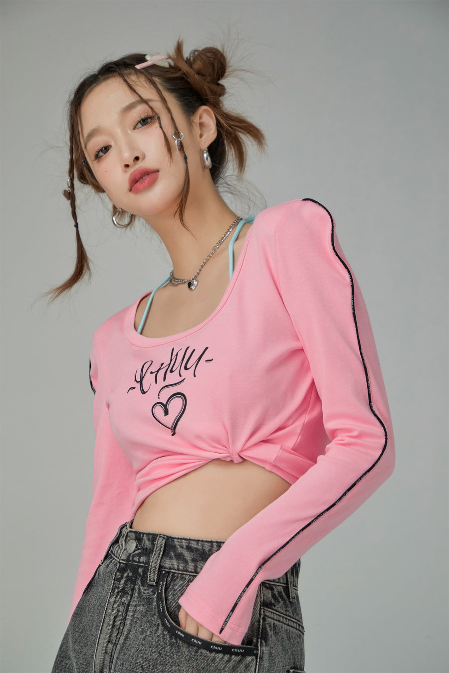 CHUU I Love Chuu Round Neck Puff Sleeve T-Shirt