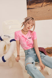 Open-Back Shirring Tie-Dye Crop Top