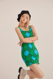 Argyle Knitwear Sleeveless Mini Dress